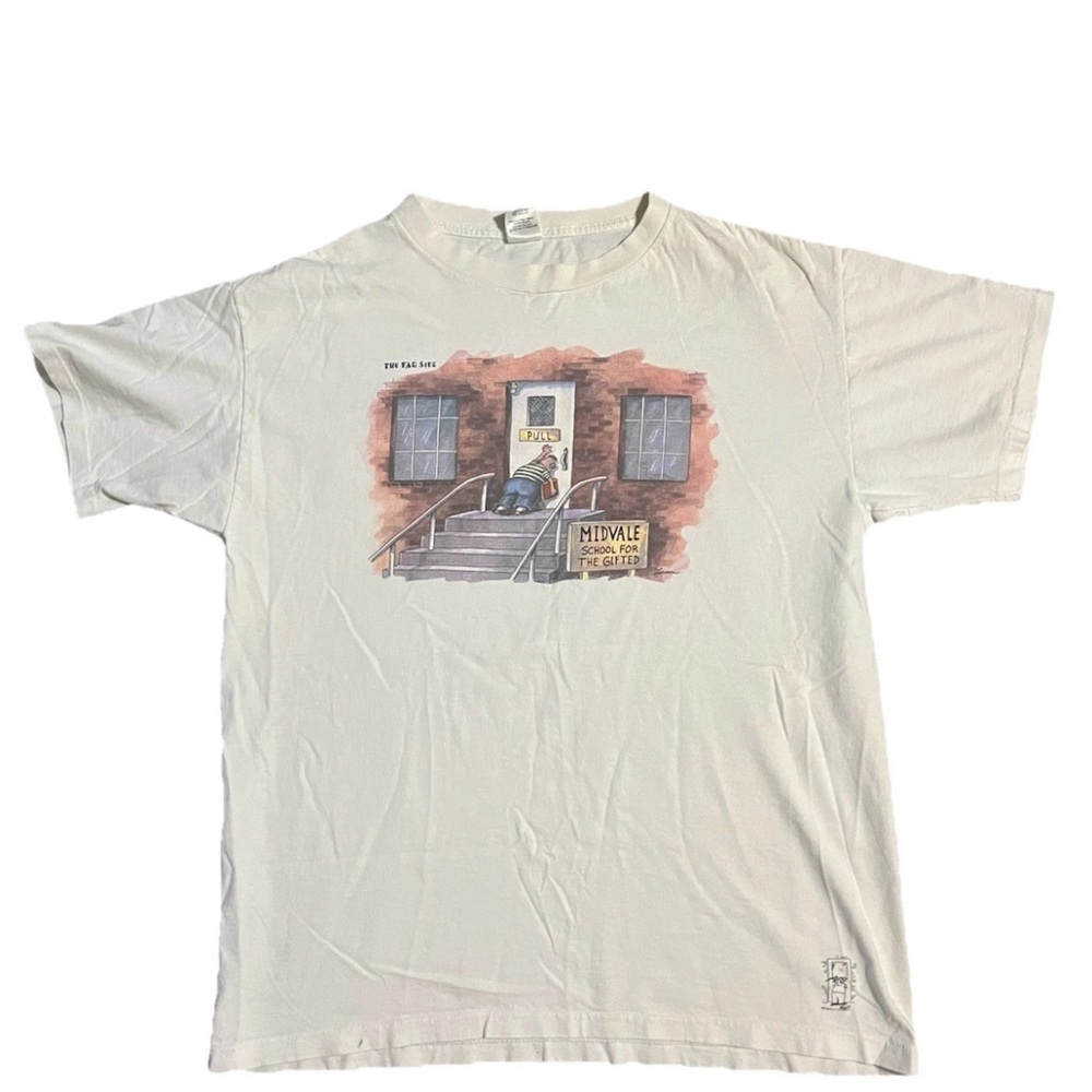 SZXL Vintage The Far Side Midvale School For Gifted White Graphic T-Shirt Unisex